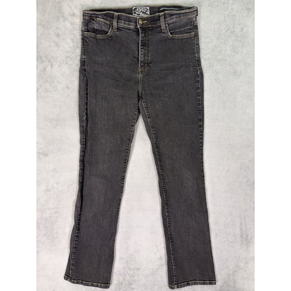 NYDJ Jeans Womens 12 Black‎ Denim Marilyn Straight High Rise Stretch Embroidered